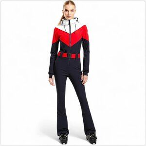 GSOU Snow Navy Retro One Piece Ski Suit with Hood Winter Warm NWT New S